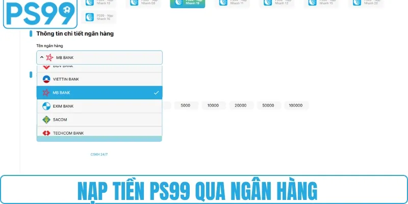 Chuyển khoản ngân hàng để nạp tiền PS99 cực nhanh