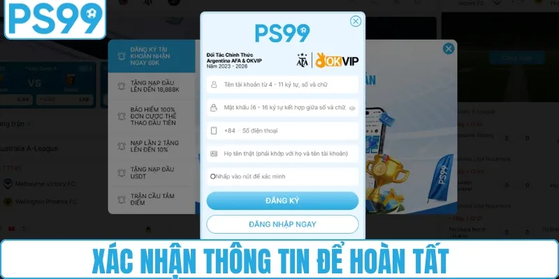 Xác nhận dữ liệu và hoàn tất việc tạo tài khoản